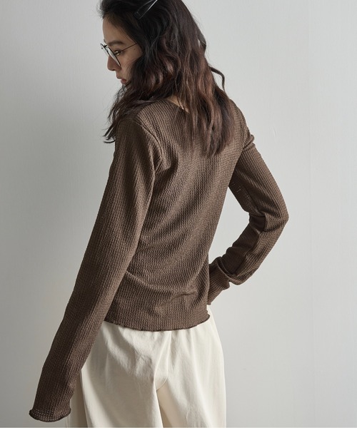 THE YOn(ザヨン)の「2WAYリップルジャガードサマーカーディガン(Tシャツ/カットソー・レディース・アイボリー/ライム/ブラウン/ミント・FREE)」の7枚目の写真