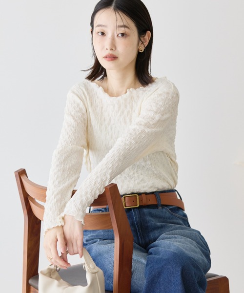 AMERICAN HOLIC(アメリカンホリック)の「ぽこぽこカットプルオーバー(Tシャツ/カットソー・レディース・ライトイエロー/ブルーグリーン/アイボリー/ブラック・L/M)」の1枚目の写真