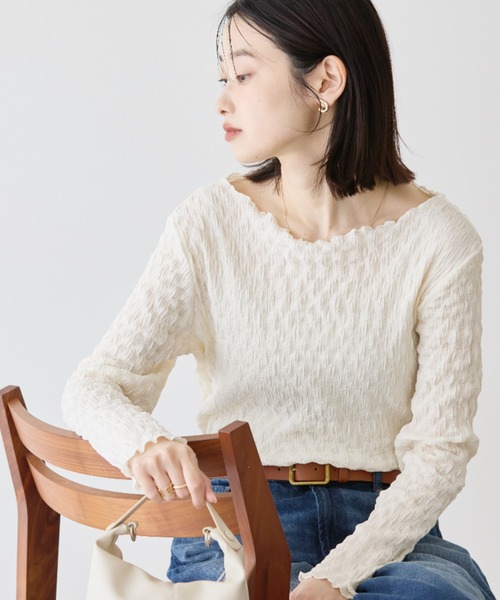 AMERICAN HOLIC(アメリカンホリック)の「ぽこぽこカットプルオーバー(Tシャツ/カットソー・レディース・ライトイエロー/ブルーグリーン/アイボリー/ブラック・L/M)」の5枚目の写真