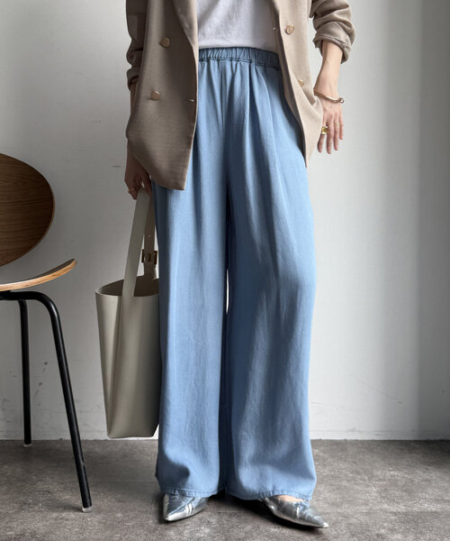DouDou（ドゥドゥ）の「リヨセルワイドデニム（デニムパンツ・レディース・ブルー/サックスブルー・FREE/TM）」の7枚目の写真
