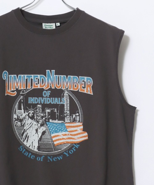 POWER TO THE PEOPLE（パワートゥーザピープル）の「POWER TO THE PEOPLE/パワートゥザピープル ヴィンテージ古着ライク フロント バックプリント ノースリーブTシャツ レディース メンズ トップス（Tシャツ/カットソー・レディース・オフホワイト/ブラック/ブラック系その他/ブラック系その他2/グレー系その他/ホワイト系その他/グレー系その他2/チャコール/ホワイト系その他2・LL/L/M）」の9枚目の写真