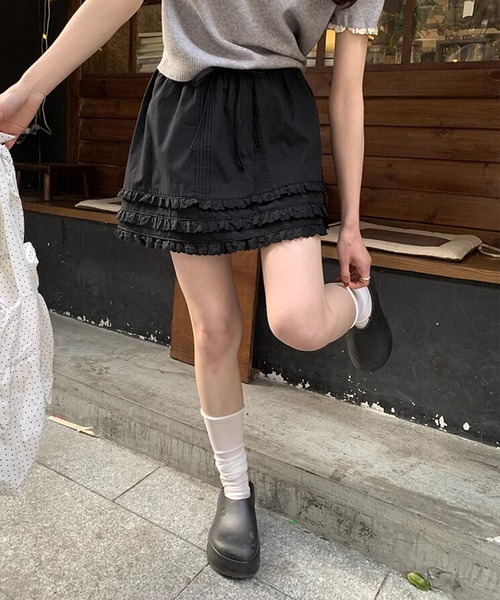 HOOK(フック)の「【HOOK】for girls レースフリルガーリースカート(スカート・レディース・ホワイト/ブラック・SMALL/MEDIUM/LARGE)」の6枚目の写真