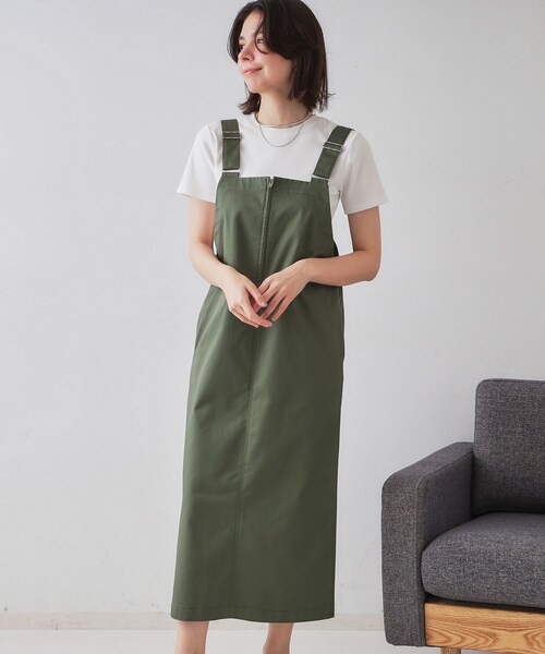 OPAQUE.CLIP（オペークドットクリップ）の「フロントZIPワークジャンスカ【洗濯機洗い可】（ワンピース・レディース・ブラック/ダークオリーブ・40/38）」の2枚目の写真