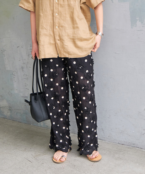 crinkle 3D embroidery dot pants