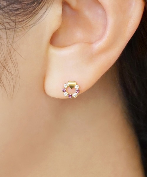 K18・K10 ロードライトガーネット ハートサークル ワンポイント