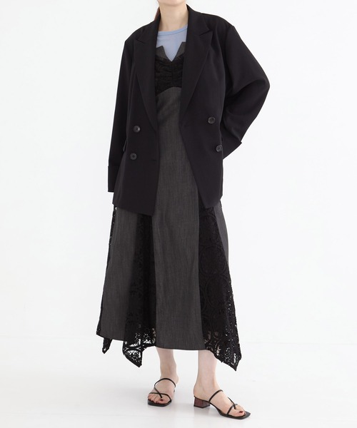 UNITED TOKYO（ユナイテッドトウキョウ）の「バックベルトレイヤードジャケット｜ウォッシャブル/ストレッチ/防シワ/秋服/冬服（テーラードジャケット・レディース・ライトブラウン/ブラック・FREE）」の9枚目の写真