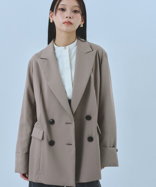 UNITED TOKYO（ユナイテッドトウキョウ）の「バックベルトレイヤードジャケット｜ウォッシャブル/ストレッチ/防シワ/秋服/冬服（テーラードジャケット・レディース・ライトブラウン/ブラック・FREE）」の20枚目の写真