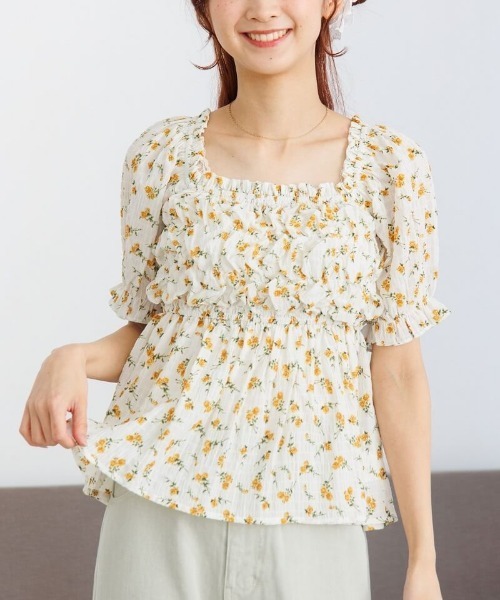 【flower】フラッフィーバルーントップス 40%OFF】bloom embroidery top～ﾌﾞﾙｰﾑｴﾝﾌﾞﾛｲﾀﾞﾘｰﾄｯﾌﾟ | flower