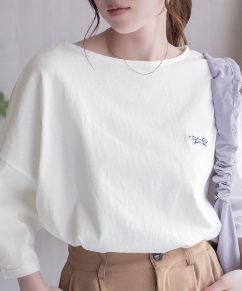 Mac-House(マックハウス)の「PENNEYS ワンポイントTシャツ(Tシャツ/カットソー・レディース・ホワイト/チャコールグレー/グレイッシュベージュ・M/L)」の7枚目の写真