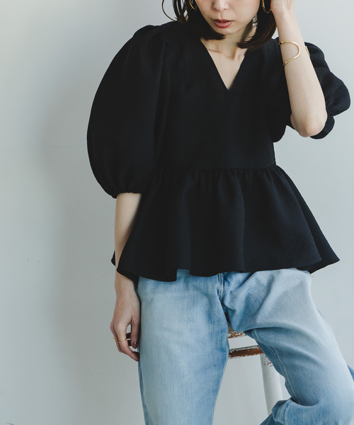 Noble（ノーブル）の「《追加》【洗える】シアーノイズジャガードブラウス（シャツ/ブラウス・レディース・ブラック/ホワイト系その他・FREE）」の3枚目の写真