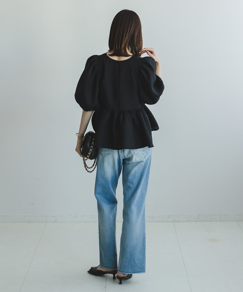 【タグ付】NOBLE シアーノイズジャガードブラウス　ホワイト 追加》【洗える】シアーノイズジャガードブラウス（シャツ