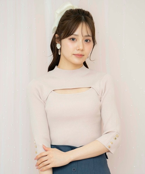 WILLSELECTION（ウィルセレクション）の「デコルテオープンハイネックプルオーバー（ニット/セーター・レディース・オフホワイト/ブラック/ピンク・FREE）」の3枚目の写真