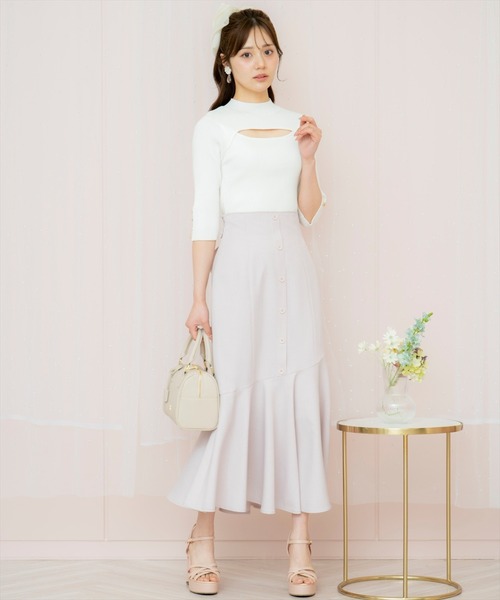 WILLSELECTION（ウィルセレクション）の「デコルテオープンハイネックプルオーバー（ニット/セーター・レディース・オフホワイト/ブラック/ピンク・FREE）」の6枚目の写真