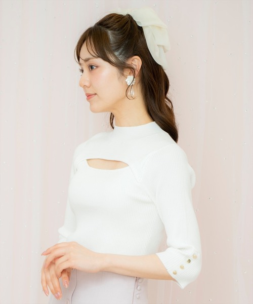 WILLSELECTION（ウィルセレクション）の「デコルテオープンハイネックプルオーバー（ニット/セーター・レディース・オフホワイト/ブラック/ピンク・FREE）」の8枚目の写真