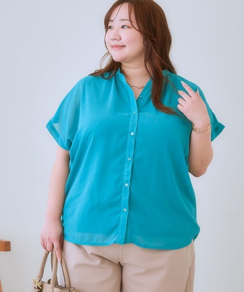 SMILE LAND(スマイルランド)の「<大きいサイズ> スキッパーデザイン裏地付ブラウス(シャツ/ブラウス・レディース・ピンク系/ブラック/ブルーグリーン/ブラック系/アイボリー系・L/LL/3L/4L/5L)」の21枚目の写真