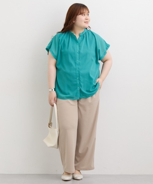 SMILE LAND(スマイルランド)の「<大きいサイズ> スキッパーデザイン裏地付ブラウス(シャツ/ブラウス・レディース・ピンク系/ブラック/ブルーグリーン/ブラック系/アイボリー系・L/LL/3L/4L/5L)」の22枚目の写真