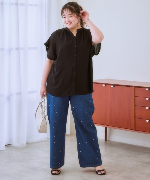 SMILE LAND(スマイルランド)の「<大きいサイズ> スキッパーデザイン裏地付ブラウス(シャツ/ブラウス・レディース・ピンク系/ブラック/ブルーグリーン/ブラック系/アイボリー系・L/LL/3L/4L/5L)」の16枚目の写真