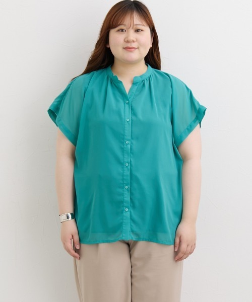 SMILE LAND(スマイルランド)の「<大きいサイズ> スキッパーデザイン裏地付ブラウス(シャツ/ブラウス・レディース・ピンク系/ブラック/ブルーグリーン/ブラック系/アイボリー系・L/LL/3L/4L/5L)」の17枚目の写真