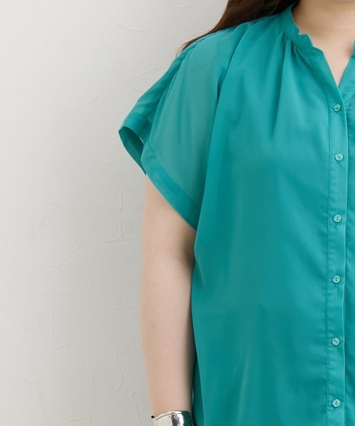 SMILE LAND(スマイルランド)の「<大きいサイズ> スキッパーデザイン裏地付ブラウス(シャツ/ブラウス・レディース・ピンク系/ブラック/ブルーグリーン/ブラック系/アイボリー系・L/LL/3L/4L/5L)」の7枚目の写真