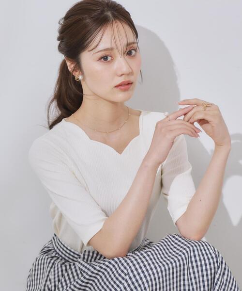 couture brooch（クチュールブローチ）の「【マシンウォッシャブル・アンチピリング・二の腕カバー】ハートネックテレコ5分袖プルオーバー（Tシャツ/カットソー・レディース・ホワイト系5/オフホワイト/ブラック・38/40/42/36）」の2枚目の写真