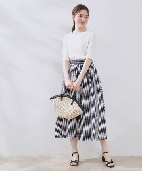 couture brooch（クチュールブローチ）の「【マシンウォッシャブル・アンチピリング・二の腕カバー】ハートネックテレコ5分袖プルオーバー（Tシャツ/カットソー・レディース・ホワイト系5/オフホワイト/ブラック・38/40/42/36）」の5枚目の写真