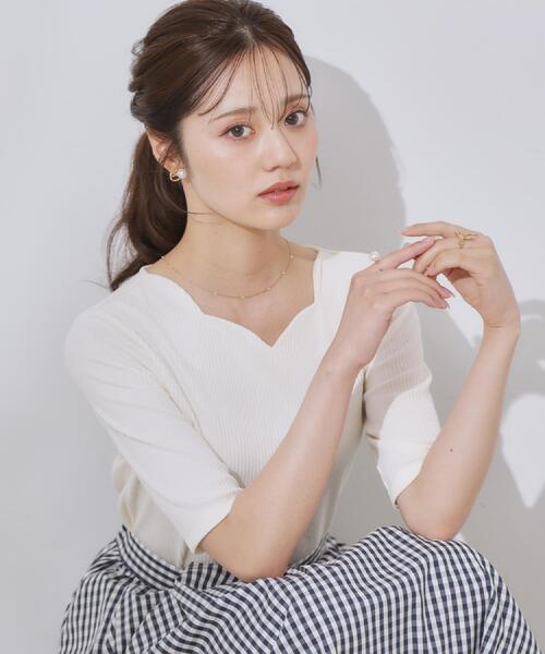 couture brooch（クチュールブローチ）の「【マシンウォッシャブル・アンチピリング・二の腕カバー】ハートネックテレコ5分袖プルオーバー（Tシャツ/カットソー・レディース・ホワイト系5/オフホワイト/ブラック・38/40/42/36）」の11枚目の写真