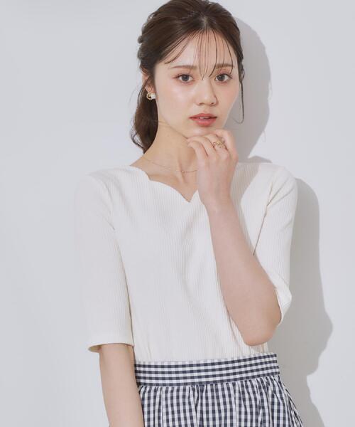 couture brooch（クチュールブローチ）の「【マシンウォッシャブル・アンチピリング・二の腕カバー】ハートネックテレコ5分袖プルオーバー（Tシャツ/カットソー・レディース・ホワイト系5/オフホワイト/ブラック・38/40/42/36）」の13枚目の写真