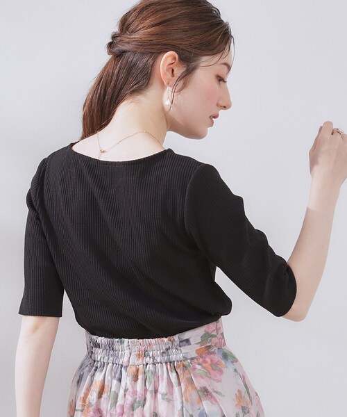 couture brooch（クチュールブローチ）の「【マシンウォッシャブル・アンチピリング・二の腕カバー】ハートネックテレコ5分袖プルオーバー（Tシャツ/カットソー・レディース・ホワイト系5/オフホワイト/ブラック・38/40/42/36）」の19枚目の写真