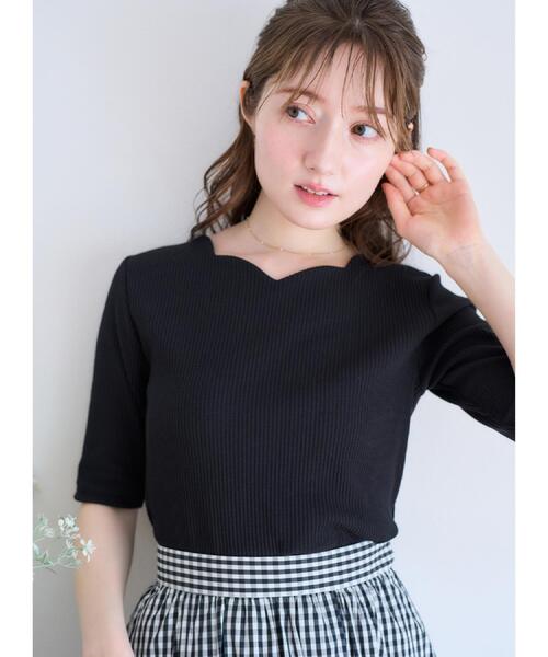 couture brooch（クチュールブローチ）の「【マシンウォッシャブル・アンチピリング・二の腕カバー】ハートネックテレコ5分袖プルオーバー（Tシャツ/カットソー・レディース・ホワイト系5/オフホワイト/ブラック・38/40/42/36）」の22枚目の写真