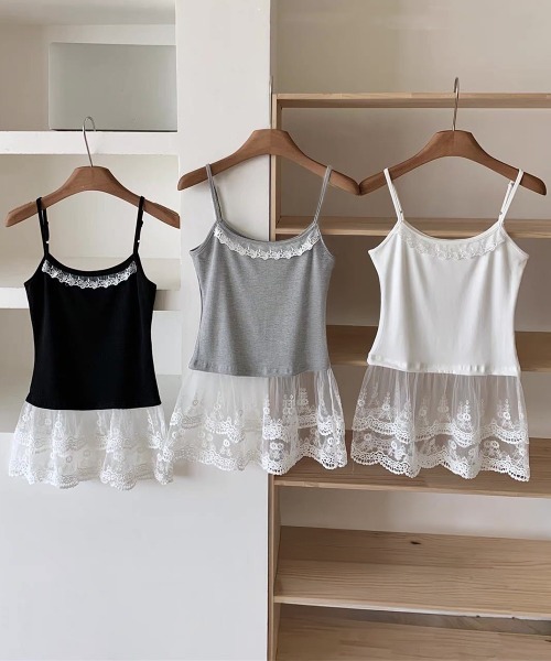 Miniministore(ミニミニストア)の「カップ付きブラキャミソールレース切り替え(キャミソール・レディース・グレー/ブラック/ホワイト・FREE)」の16枚目の写真