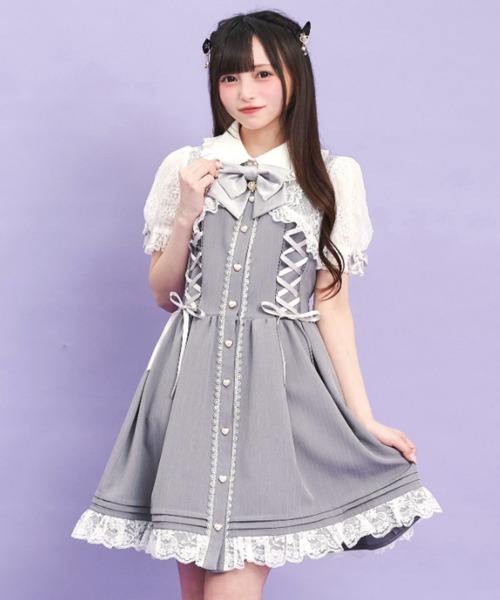 secret honey 半袖ボレロ風サイドレースアップ ワンピース シークレットハニー Secret Honey 半袖ボレロ風サイドレース