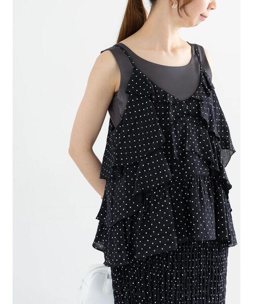 Te chichi（テチチ）の「【松井愛莉着用】ドットシャーリングキャミブラウス（セットアップ可）（シャツ/ブラウス・レディース・ブラック/ブラウン・F）」の9枚目の写真