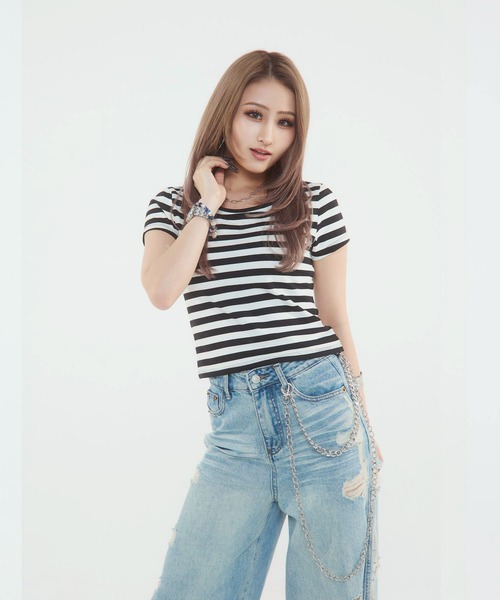 d.i.a.(ダイヤ)の「バックレースコンパクトTシャツ(Tシャツ/カットソー・レディース・モカ/ブラック×ホワイト/イエロー/ブルー/ホワイト/ブラック・SMALL/MEDIUM)」の4枚目の写真