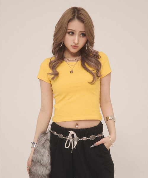 d.i.a.(ダイヤ)の「バックレースコンパクトTシャツ(Tシャツ/カットソー・レディース・モカ/ブラック×ホワイト/イエロー/ブルー/ホワイト/ブラック・SMALL/MEDIUM)」の7枚目の写真