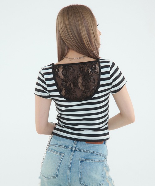 d.i.a.(ダイヤ)の「バックレースコンパクトTシャツ(Tシャツ/カットソー・レディース・モカ/ブラック×ホワイト/イエロー/ブルー/ホワイト/ブラック・SMALL/MEDIUM)」の19枚目の写真