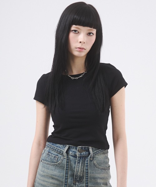 d.i.a.(ダイヤ)の「バックレースコンパクトTシャツ(Tシャツ/カットソー・レディース・モカ/ブラック×ホワイト/イエロー/ブルー/ホワイト/ブラック・SMALL/MEDIUM)」の21枚目の写真