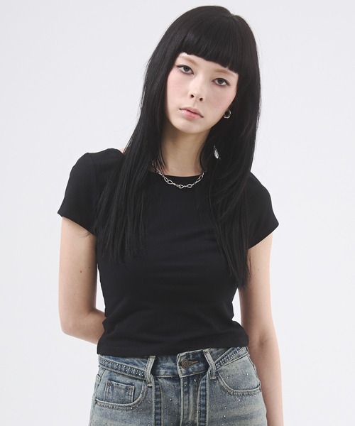 d.i.a.(ダイヤ)の「バックレースコンパクトTシャツ(Tシャツ/カットソー・レディース・モカ/ブラック×ホワイト/イエロー/ブルー/ホワイト/ブラック・SMALL/MEDIUM)」の22枚目の写真
