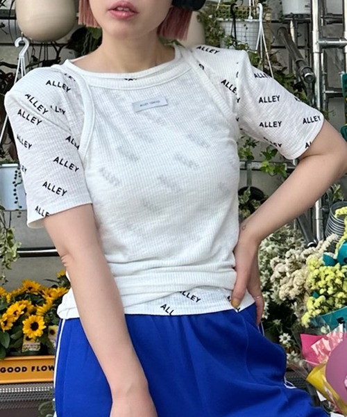 tシャツ Alleyロゴ総柄T＆アメスリタンクセット レディース セール】Alleyロゴ総柄T＆アメスリタンクセット（Tシャツ