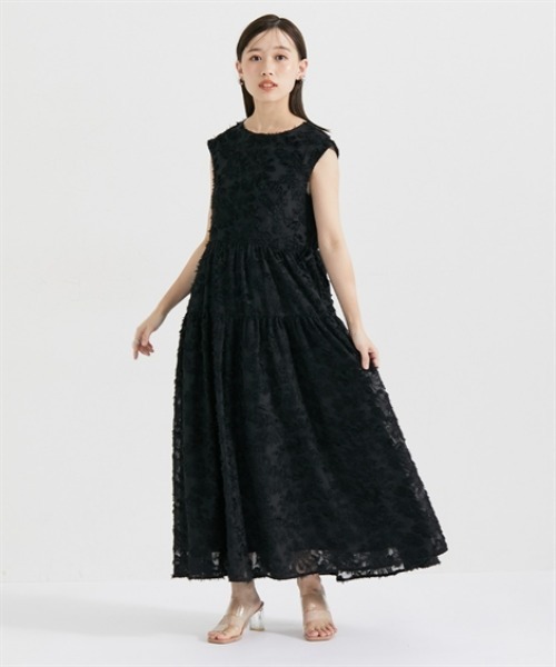 Petitjo（プッチージョ）の「小さいサイズ　ジャガードスリーブワンピース　低身長さん・小柄女性（ワンピース・レディース・ブラック/ベージュ・PS/PM/PL/PSS）」の2枚目の写真