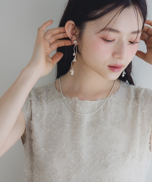 Petitjo（プッチージョ）の「小さいサイズ　ジャガードスリーブワンピース　低身長さん・小柄女性（ワンピース・レディース・ブラック/ベージュ・PS/PM/PL/PSS）」の4枚目の写真