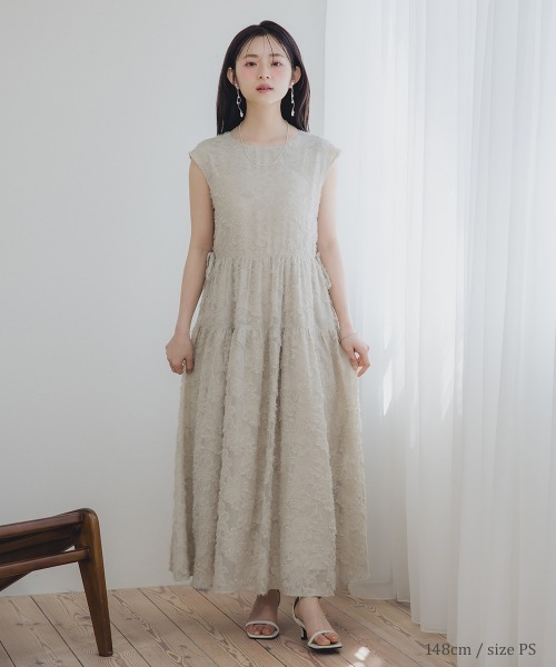 Petitjo（プッチージョ）の「小さいサイズ　ジャガードスリーブワンピース　低身長さん・小柄女性（ワンピース・レディース・ブラック/ベージュ・PS/PM/PL/PSS）」の5枚目の写真