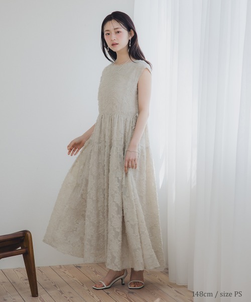 Petitjo（プッチージョ）の「小さいサイズ　ジャガードスリーブワンピース　低身長さん・小柄女性（ワンピース・レディース・ブラック/ベージュ・PS/PM/PL/PSS）」の7枚目の写真