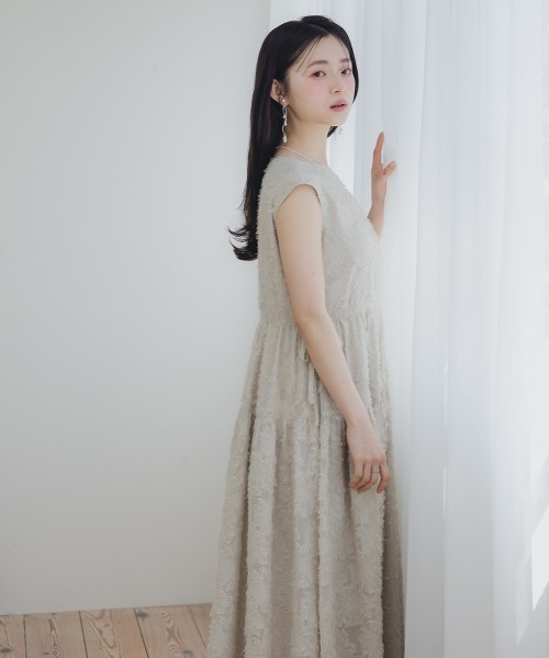 Petitjo（プッチージョ）の「小さいサイズ　ジャガードスリーブワンピース　低身長さん・小柄女性（ワンピース・レディース・ブラック/ベージュ・PS/PM/PL/PSS）」の12枚目の写真