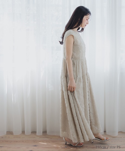 Petitjo（プッチージョ）の「小さいサイズ　ジャガードスリーブワンピース　低身長さん・小柄女性（ワンピース・レディース・ブラック/ベージュ・PS/PM/PL/PSS）」の14枚目の写真