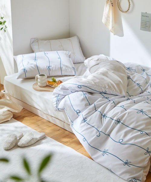 布団カバーセット ストライプリボン柄 2点セット｜シングル 【furry