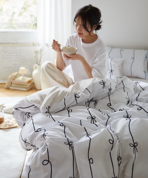 布団カバーセット ストライプリボン柄 2点セット｜シングル 【furry