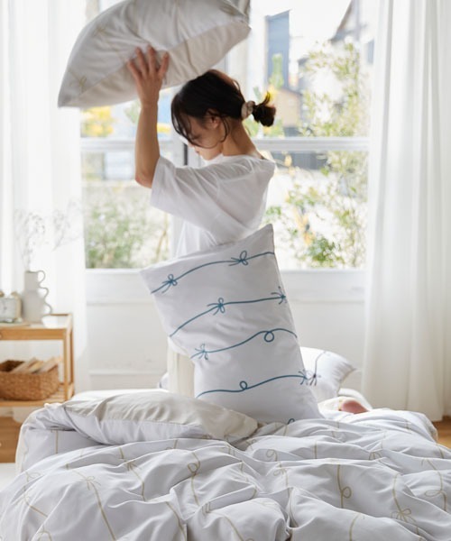 布団カバーセット ストライプリボン柄 2点セット｜シングル 【furry