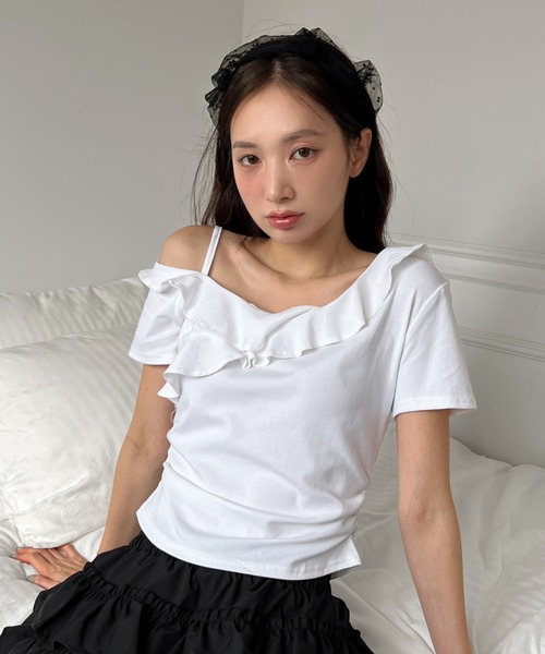 セール】ワンショルダーフリルシャーリングカットソー（Tシャツ