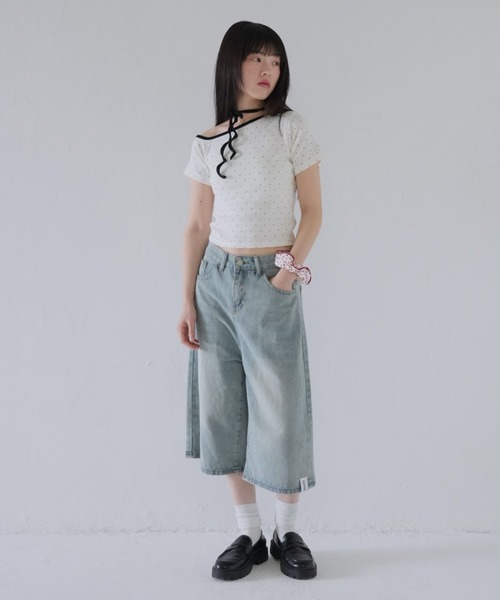 Uenui（ウニュイ）の「dot ribbon neck tee（Tシャツ/カットソー・レディース・ブラック/ブルー/グレー/ホワイト・FREE）」の12枚目の写真