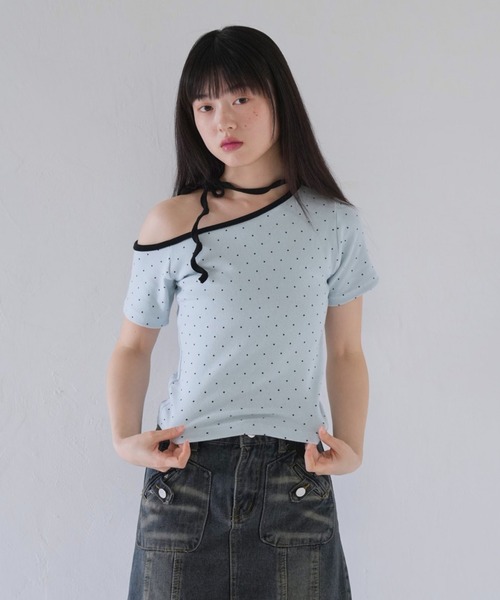 Uenui（ウニュイ）の「dot ribbon neck tee（Tシャツ/カットソー・レディース・ブラック/ブルー/グレー/ホワイト・FREE）」の15枚目の写真